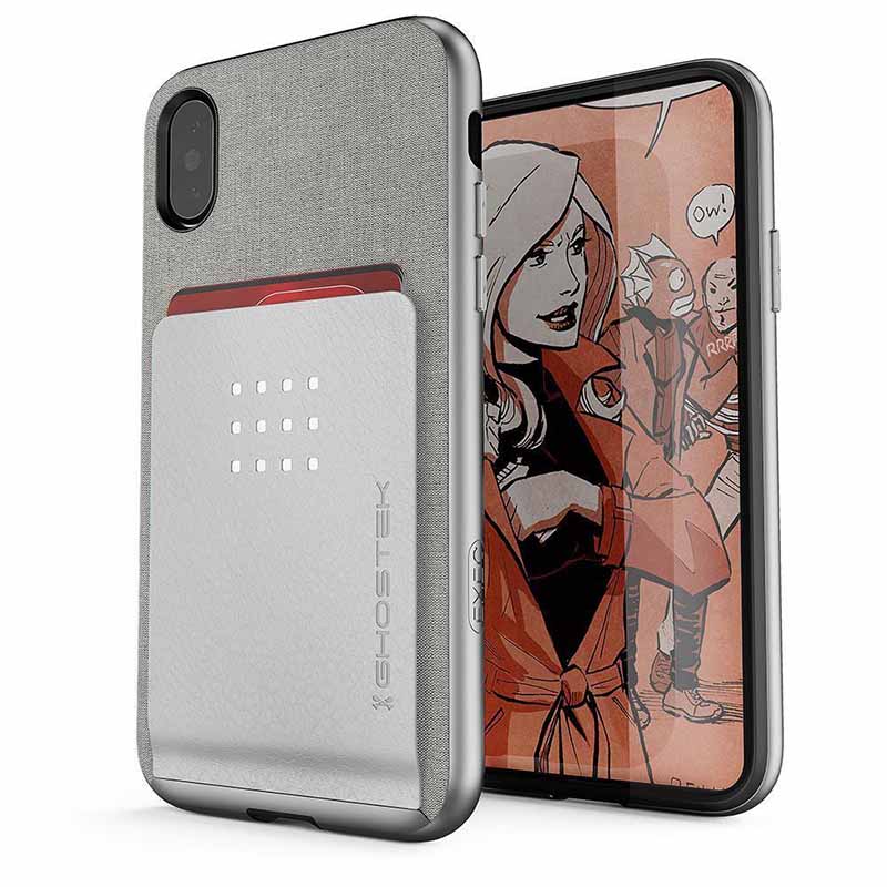 mobiletech-Ghostek-Exec-2-Protective-Wallet-Rear-Case-Cover-for-Apple-iPhone-X-Silver
